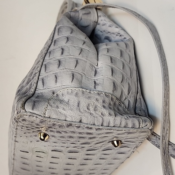 MERCI MARIE Italian Croc Embossed Gray Leather Handbag - Picture 6 of 10